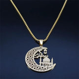 Muslim Pendant Necklace Stainless Steel Crescent Moon Necklace