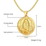 Mother of God Necklace Pendant Gold-color Stainless Steel Christian Jewelry