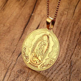 Mother of God Necklace Pendant Gold-color Stainless Steel Christian Jewelry