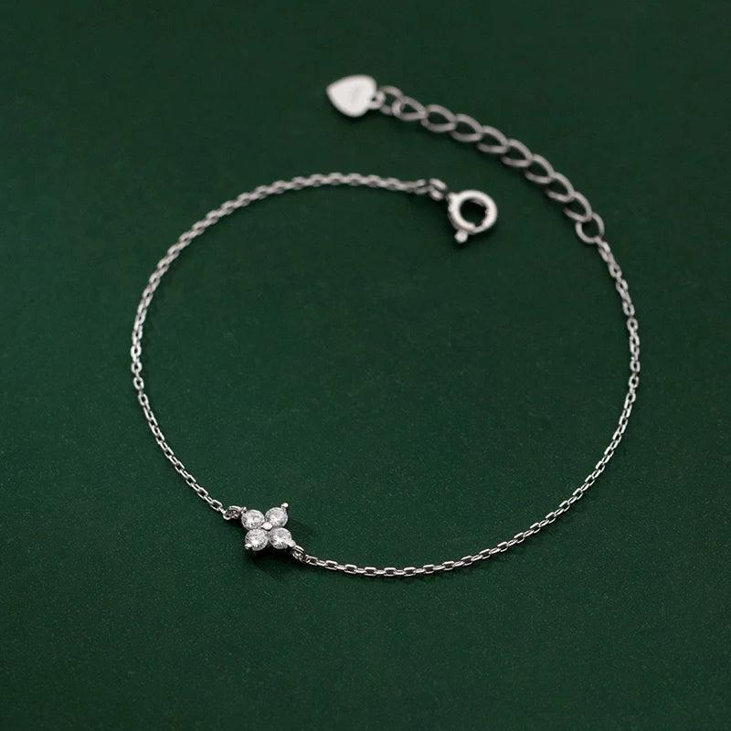 925 Silver Clover Zircon Bracelet for Women Sweet Wedding Gift