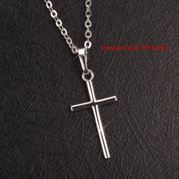 Hip Hop Small Cross Long Pendant Necklace Silver Link Chain Choker