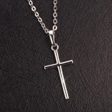 Hip Hop Small Cross Long Pendant Necklace Silver Link Chain Choker