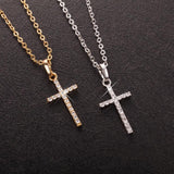 Hip Hop Small Cross Long Pendant Necklace Silver Link Chain Choker