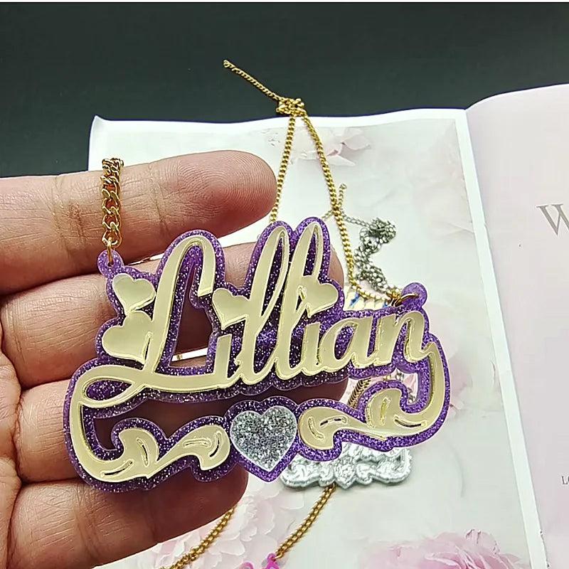 Custom Acrylic Name Necklace BabyGirl with Heart Nameplate