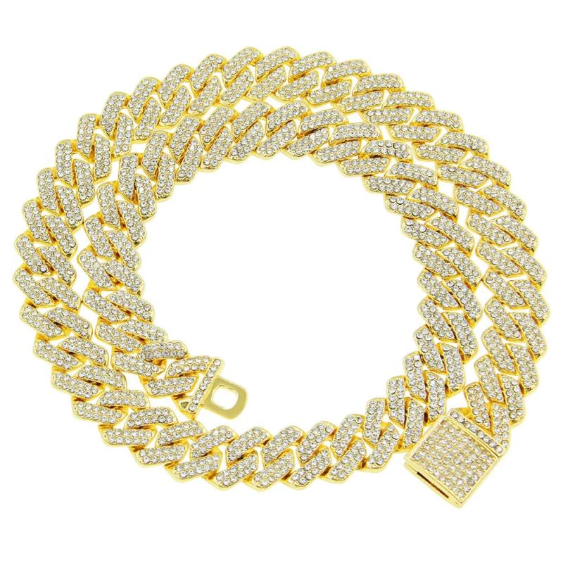 14mm Cuban Link Chain Silvery/Golden Iced Out Necklace Choker Hip Hop