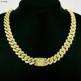 14mm Cuban Link Chain Silvery/Golden Iced Out Necklace Choker Hip Hop
