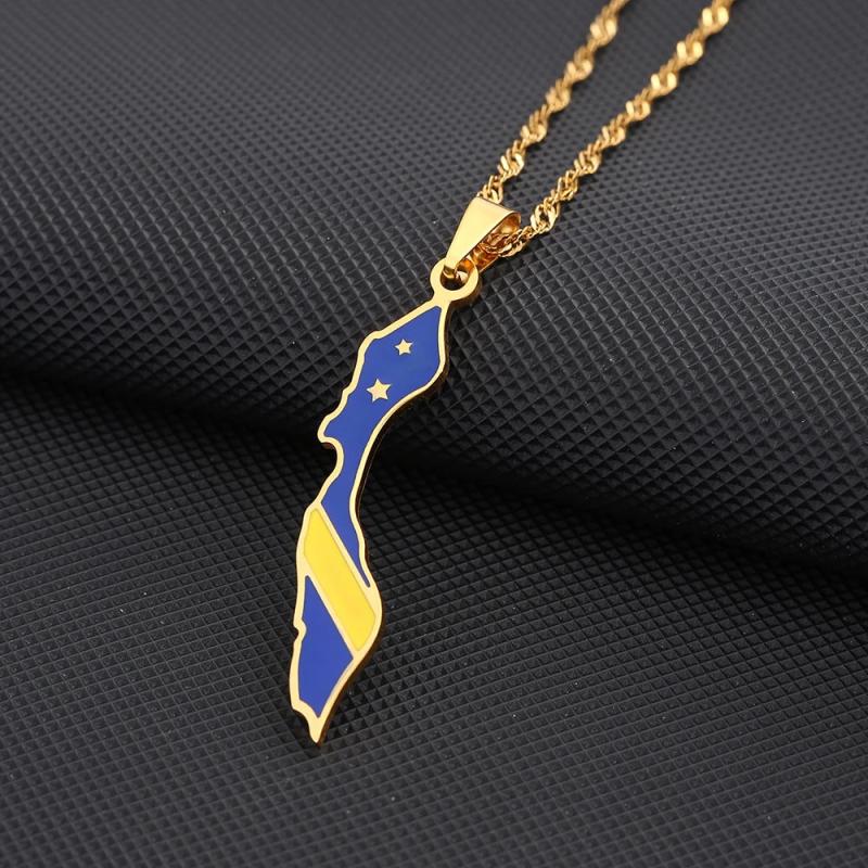 Enamel Drop Curacao Map Flag Pendant Necklace For Women Girls