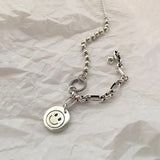 925 Silver Smiling Face Asymmetric Chain Bracelet for Women