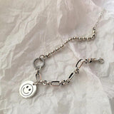 925 Silver Smiling Face Asymmetric Chain Bracelet for Women