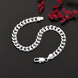 925 Sterling Silver 7MM Chain Bracelets Necklaces Set Party Wedding Jewelry