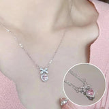 Y2k Pink Heart Pendant Necklace For Women Girls Sparkling Drop Necklace