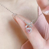 Y2k Pink Heart Pendant Necklace For Women Girls Sparkling Drop Necklace