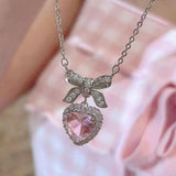 Y2k Pink Heart Pendant Necklace For Women Girls Sparkling Drop Necklace
