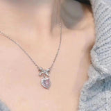 Y2k Pink Heart Pendant Necklace For Women Girls Sparkling Drop Necklace