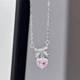Y2k Pink Heart Pendant Necklace For Women Girls Sparkling Drop Necklace