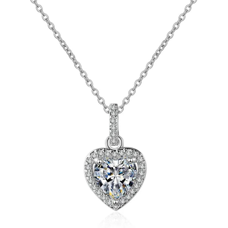 925 Silver Zircon Heart Pendant Necklace Wedding Gift