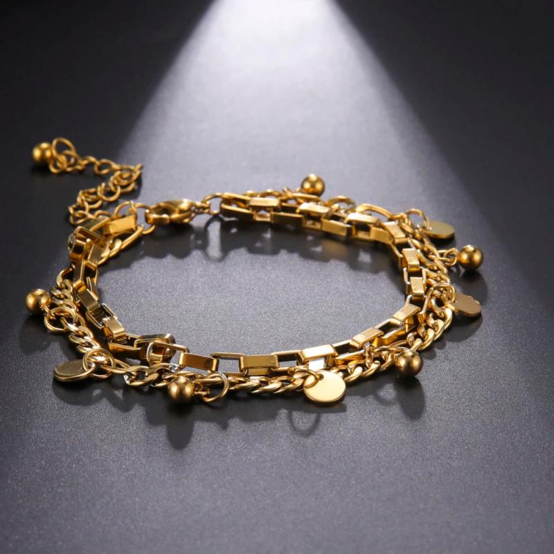 Stainless Steel Double Chain Bracelets Women's Classic Style Jewelry