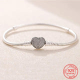 Silver Women Bracelets Moments Snake Chain Shining Heart