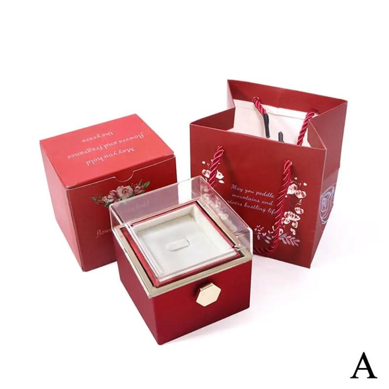 Rotating Rose Acrylic Necklace Flower Jewelry Box For Girlfriend