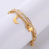 Star Moon Bracelets Stainless Steel Charm Beads Chain Bangle Kpop Jewelry