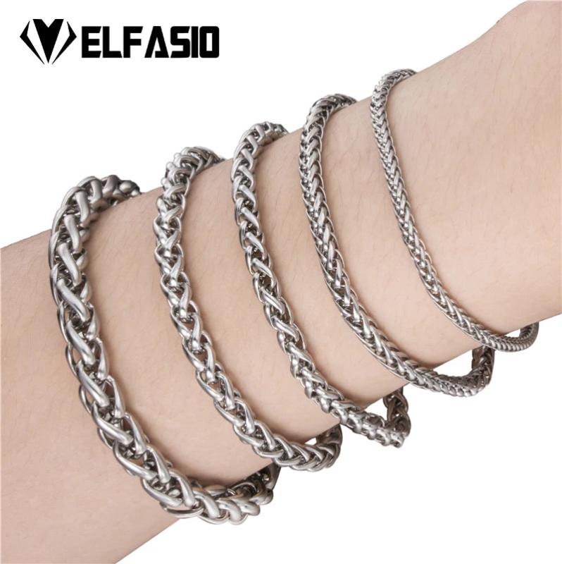 Silver Wheat Chain Bracelet Stainless Steel Men's Jewelry