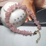 Pink Crystal Chips Bracelet Love Rose Quartz Beads Chain 1pc