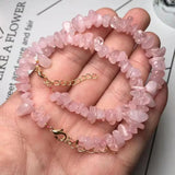 Pink Crystal Chips Bracelet Love Rose Quartz Beads Chain 1pc