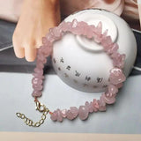 Pink Crystal Chips Bracelet Love Rose Quartz Beads Chain 1pc