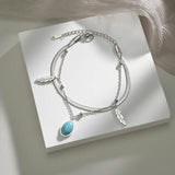 Women's Bracelet Layered Chain Silver Stainless Steel Leaf Charm