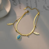 Women's Bracelet Layered Chain Silver Stainless Steel Leaf Charm