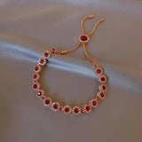 Red Cubic Zircon Bracelet Micro Pave Crystal Chain Jewelry