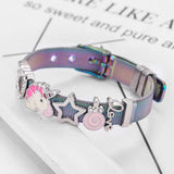 Colorful Unicorn& Heart & Star Stainless Steel Mesh Bracelet Set DIY Charm Chain