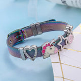 Colorful Unicorn& Heart & Star Stainless Steel Mesh Bracelet Set DIY Charm Chain