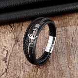Stainless Steel Men's Leather Bracelet Multilayer DIY Custom Woven Anchor Rope