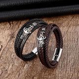 Stainless Steel Men's Leather Bracelet Multilayer DIY Custom Woven Anchor Rope