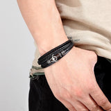 Stainless Steel Men's Leather Bracelet Multilayer DIY Custom Woven Anchor Rope