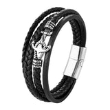 Stainless Steel Men's Leather Bracelet Multilayer DIY Custom Woven Anchor Rope