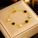Stainless Steel Minimalist Zircon Disc Double Layer Chain Bracelet