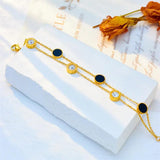 Stainless Steel Minimalist Zircon Disc Double Layer Chain Bracelet