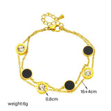 Stainless Steel Minimalist Zircon Disc Double Layer Chain Bracelet