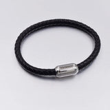 Men's Stainless Steel Clasp Leather Bracelet