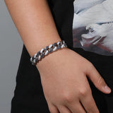 Iced Out Cuban Link Chain Bracelet Silver Bling Rhinestone Jewelry