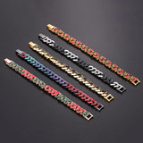 Iced Out Cuban Link Chain Bracelet Silver Bling Rhinestone Jewelry