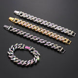 Iced Out Cuban Link Chain Bracelet Silver Bling Rhinestone Jewelry