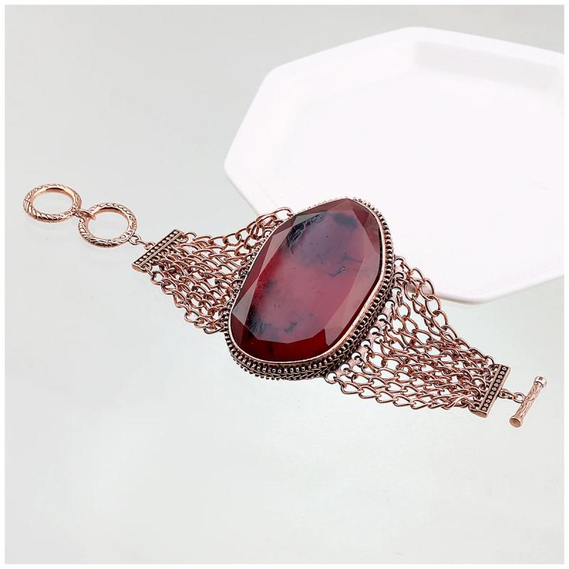 Red Copper Plating Large Resin Stone Bracelet for Women
