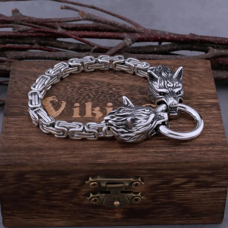 Viking Wolf Head Men's Bracelet Stainless Steel Jewelry Gift