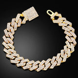 Punk Hiphop Cuban Chain Bracelet Bling Rhinestone Prong Cuban 14MM