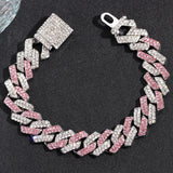 Punk Hiphop Cuban Chain Bracelet Bling Rhinestone Prong Cuban 14MM
