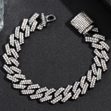 Punk Hiphop Cuban Chain Bracelet Bling Rhinestone Prong Cuban 14MM