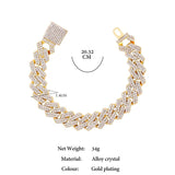 Punk Hiphop Cuban Chain Bracelet Bling Rhinestone Prong Cuban 14MM